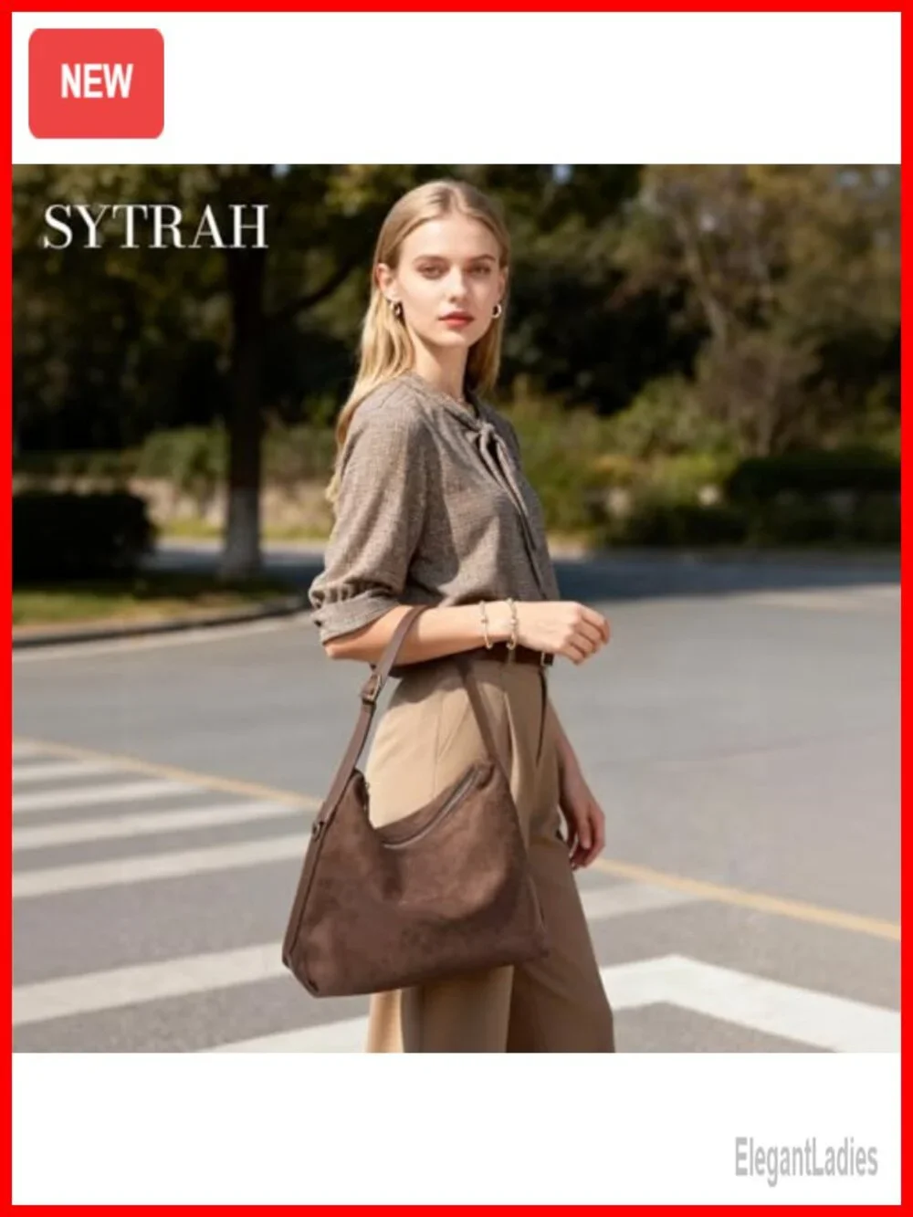 Slouchy Hobo Bag with Multiple Pockets Faux Suede Adjustable Shoulder Strap